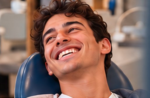 Paciente sorrindo na cadeira